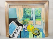 坂口紀良　油彩画「ホルンのある音楽の部屋」