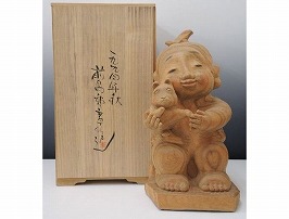 衝撃特価前島秀章作 木彫置物 高さ38cm 重量約6.2kg 2201LR271 その他